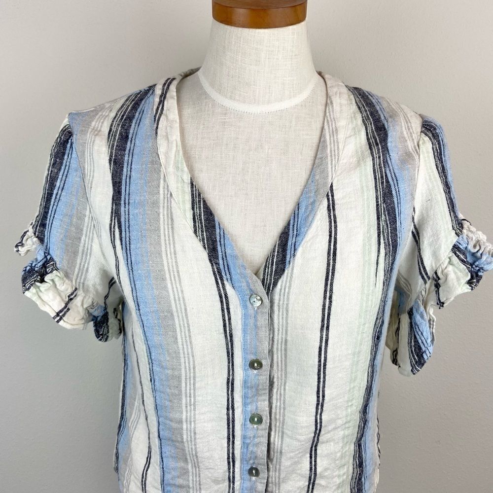 Drew Beverly Linen Button Down Ruffle Top - Picture 3 of 6